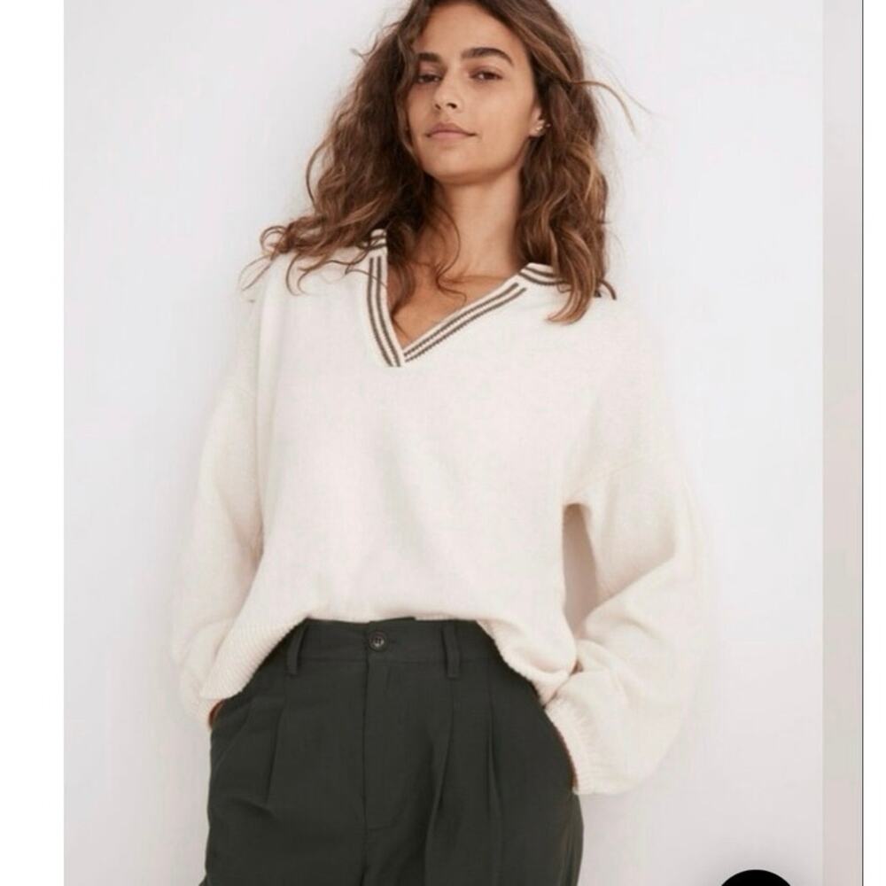 Madewell Wiltshire V-Neck Pullover Sweater in Cream Size Small